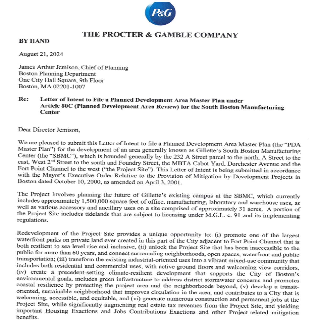 Gillette Redevelopment Letter Of Intent Filed 8/21/2024