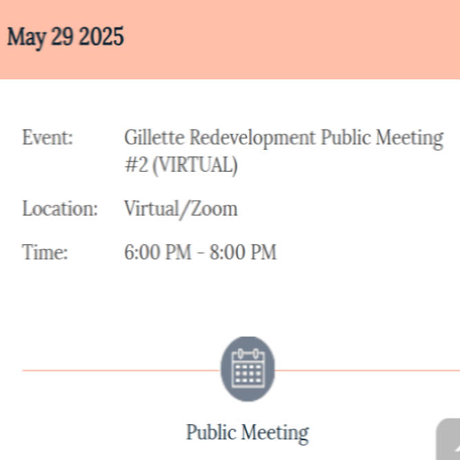 Gilette Redevelopment Public Meeting #2 5/29/2025